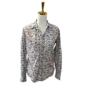 Frank & Eileen Barry Floral Button Down Shirt Blue Pink Cotton Made in Italy (S)